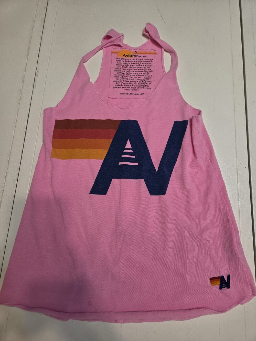 Aviator Nation Neon Pink Lightning Bolt Racerback Muscle Tank size S